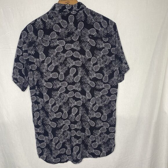 MICHAEL BRANDON Shirt Blue White Pineapple Slim Fit Button Short Sleeve Mens L - Picture 3 of 9